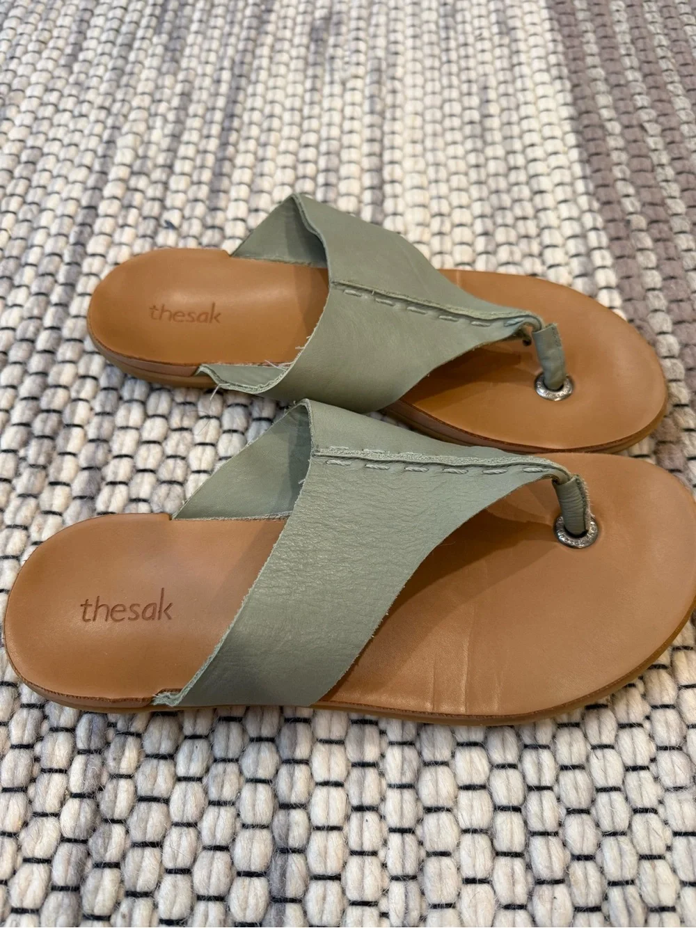 The Sak Women’s Leather Thong Sandal in Sage and Tan